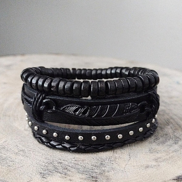 Crow Feather Bracelet Set - Black