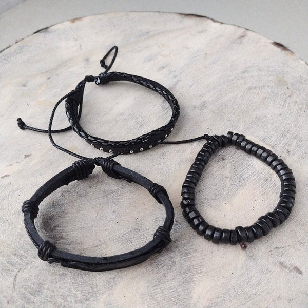 Crow Feather Bracelet Set - Black