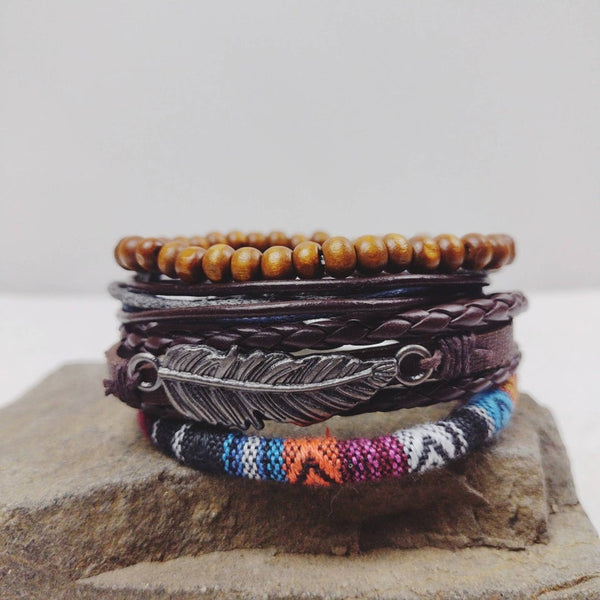 Native American Inspired Feather Bracelet Set