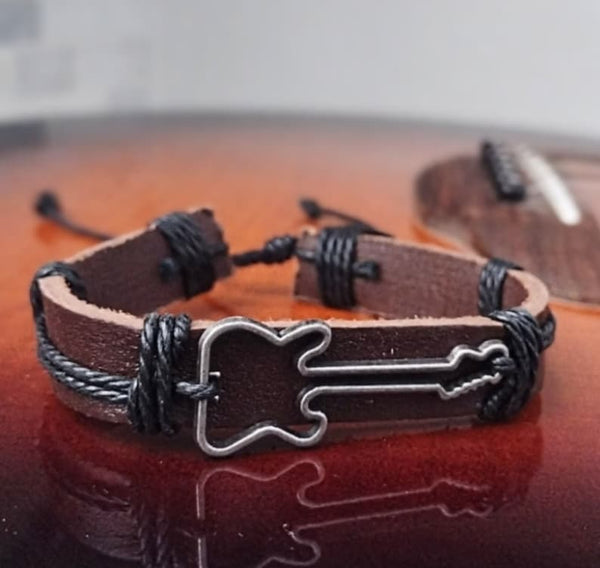 Brown Guitar Multilayer Leather Bracelet Set