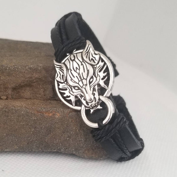 Viking Wolf Bracelet Set - Black