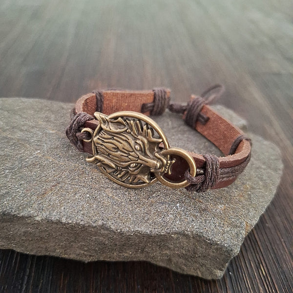 Viking Wolf Bracelet Set - Brown