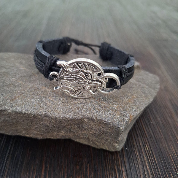 Viking Wolf Bracelet Set - Black