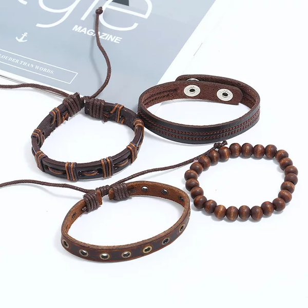 Neutral Earthtone Leather Bracelet Set