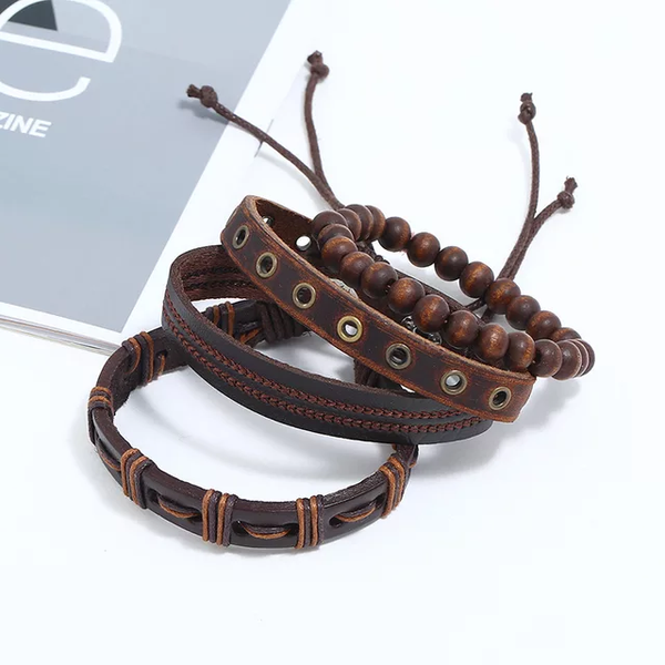 Neutral Earthtone Leather Bracelet Set