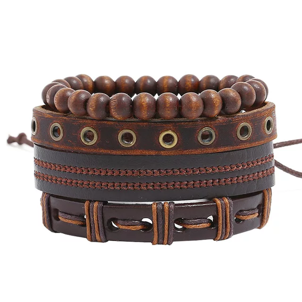 Neutral Earthtone Leather Bracelet Set