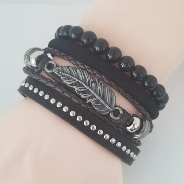 Heritage Multilayer Feather Bracelet Set