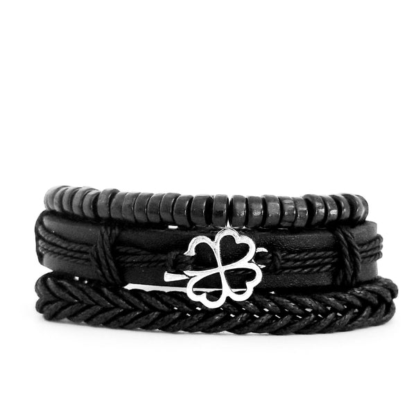 Four Leaf Clover Bracelet Set - Black