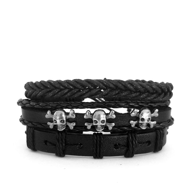 Ashe Skull Leather Bracelet Set