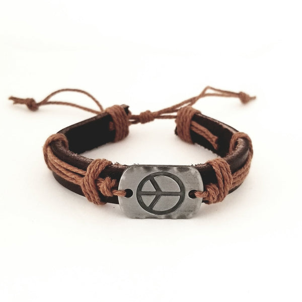 Peace Leather Bracelet Set - Brown