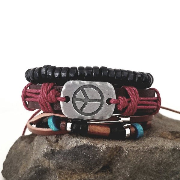 Peace Leather Bracelet Set - Multi