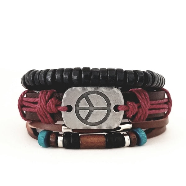 Peace Leather Bracelet Set - Multi