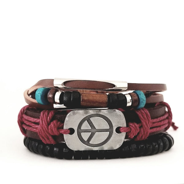 Peace Leather Bracelet Set - Multi