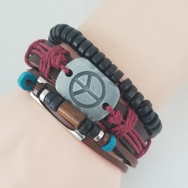 Peace Leather Bracelet Set - Multi