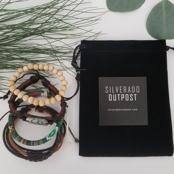Peace Leather Bracelet Set - Green