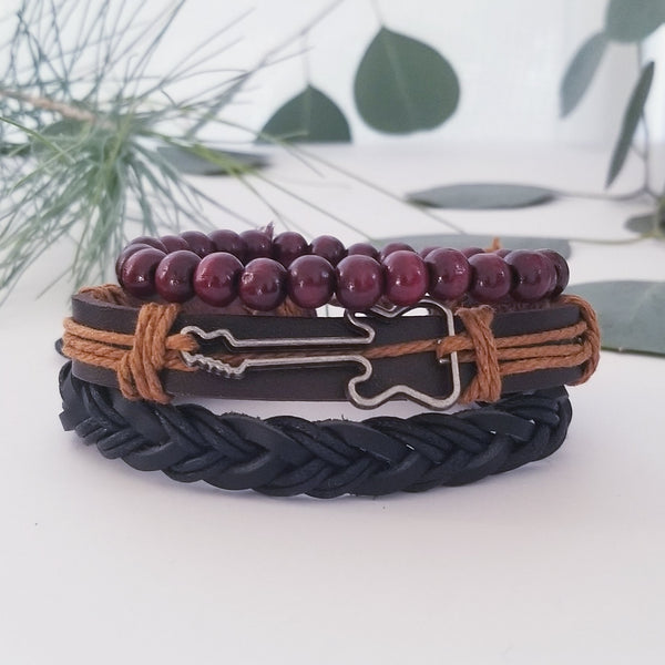 Guitar Bracelet Set - Brown/Red