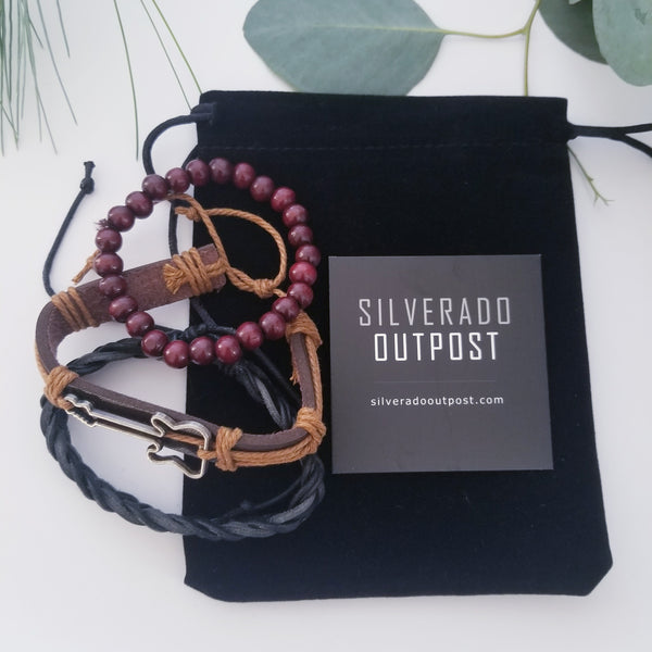 Guitar Bracelet Set - Brown/Red