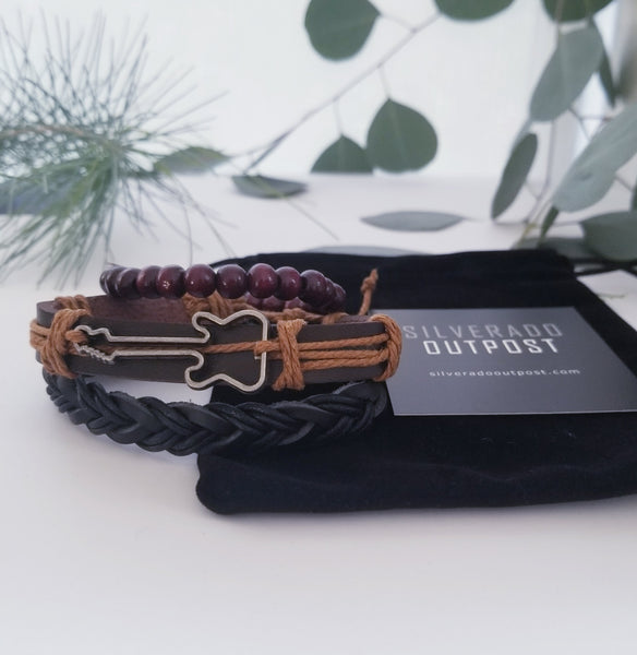 Guitar Bracelet Set - Brown/Red
