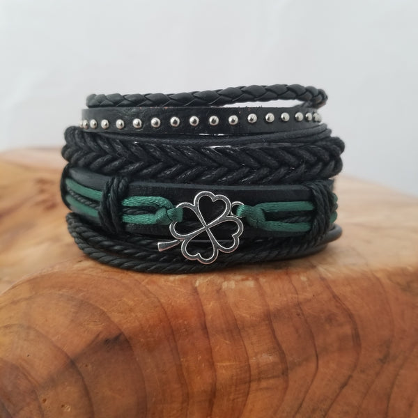 Shamrock Bracelet Set - Black/Green