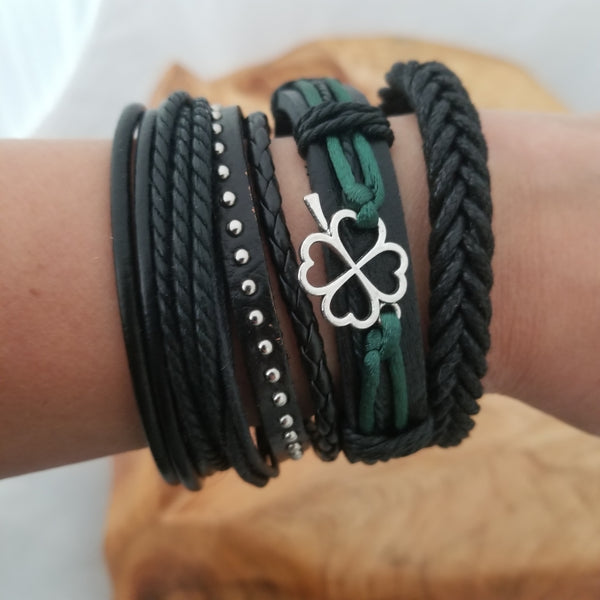 Shamrock Bracelet Set - Black/Green