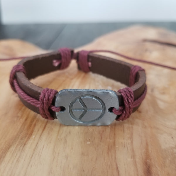 Peace Leather Bracelet - Red