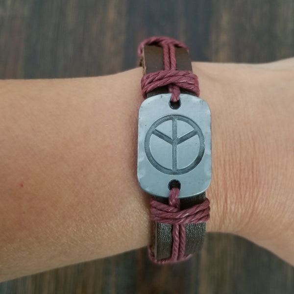 Peace Leather Bracelet - Red