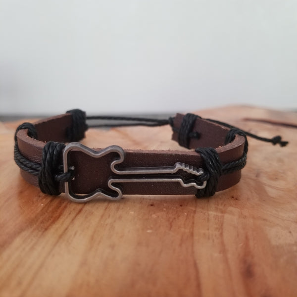 Brown Guitar Multilayer Leather Bracelet Set