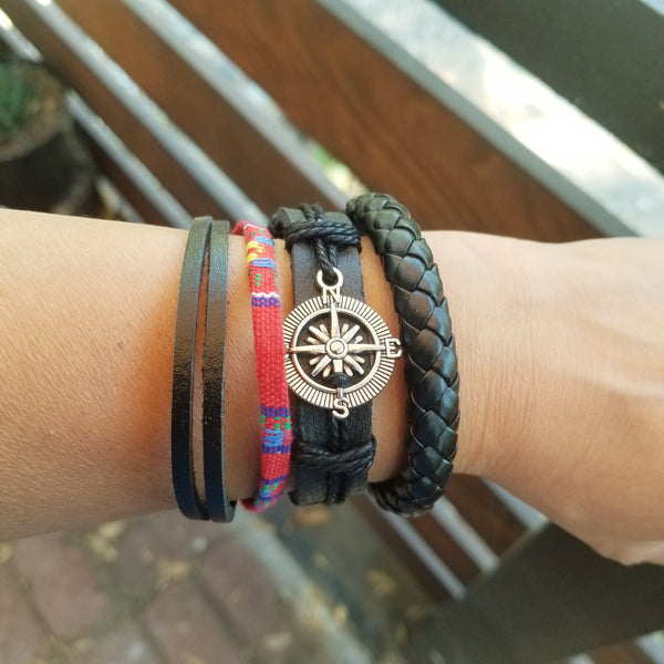 Compass Multilayer Bracelet Set - Red