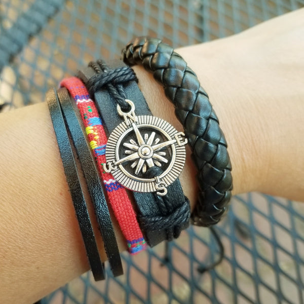Compass Multilayer Bracelet Set - Red