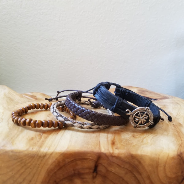 Compass Multilayer Bracelet Set - Brown