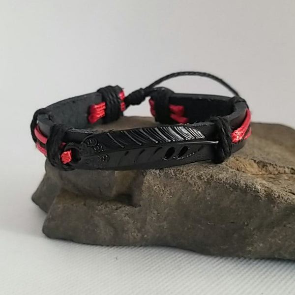 Feather Bracelet - Black/Red