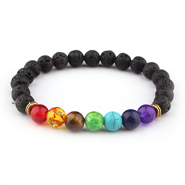 7 Chakra Lava Natural Stone Bead Bracelet