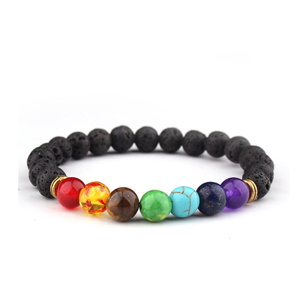 7 Chakra Lava Natural Stone Bead Bracelet