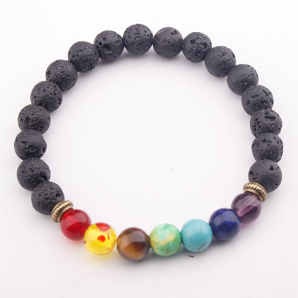 7 Chakra Lava Natural Stone Bead Bracelet