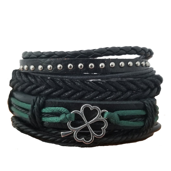 Shamrock Bracelet Set - Black/Green