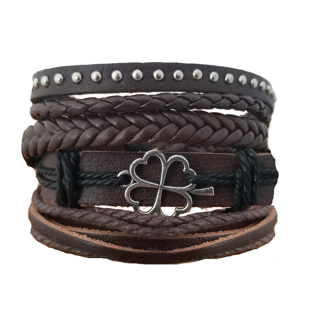 Lucky Clover Multilayer Leather Bracelet Set