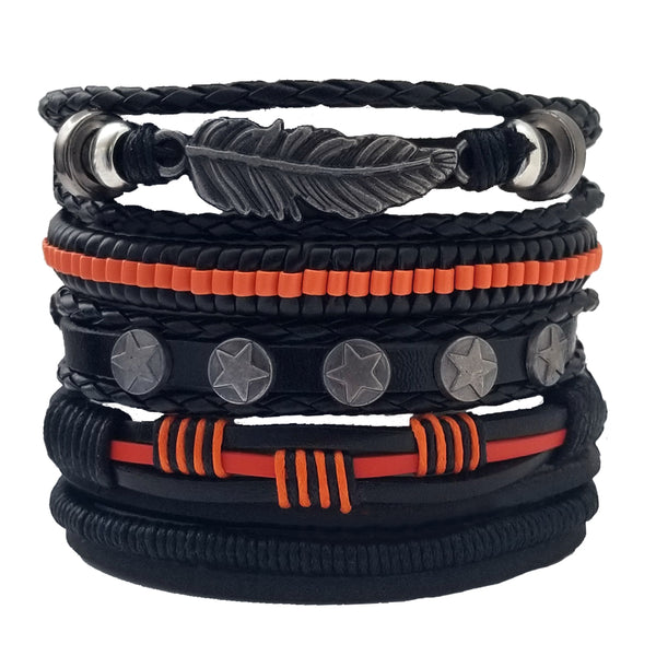 Feather Multilayer Leather Bracelet Set - Silverado Outpost