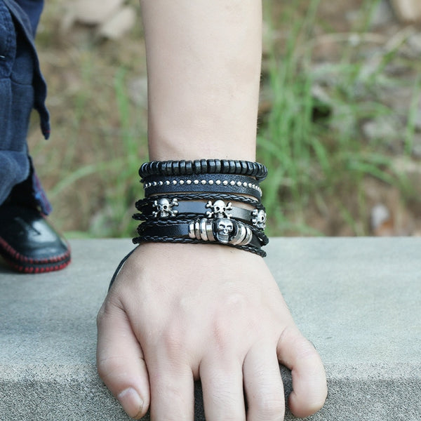 Skull 2 Multilayer Bracelet Set - Silverado Outpost