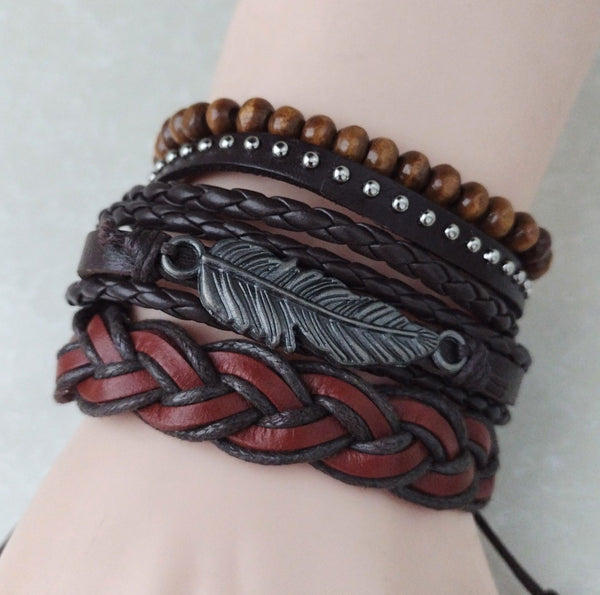 Native American Feather Bracelet Set