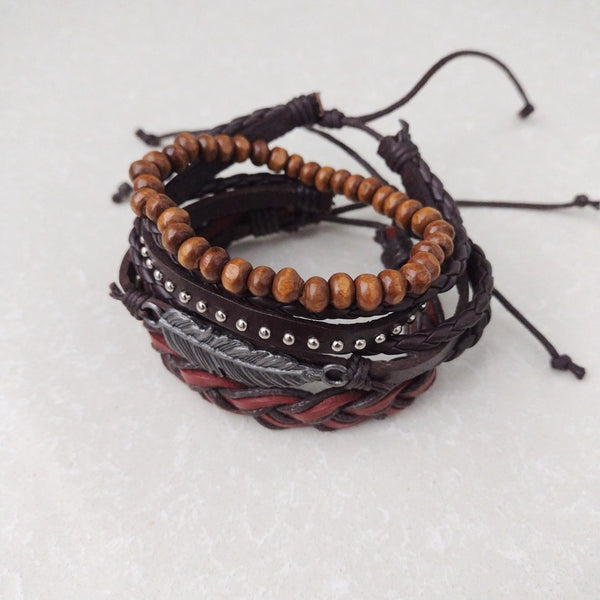 Native American Feather Bracelet Set