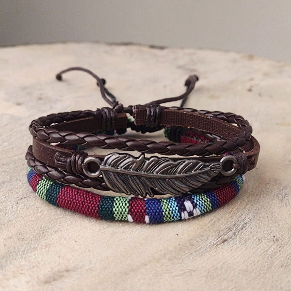 Native American Feather Bracelet Set