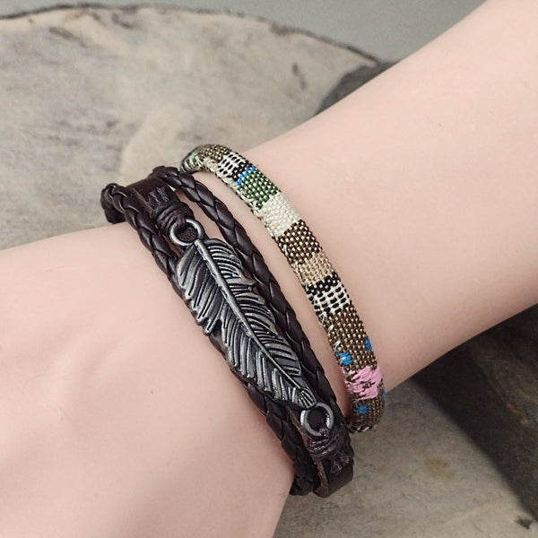 Native American Feather Bracelet Set