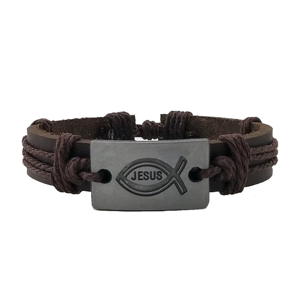Jesus Leather Bracelet - Silverado Outpost