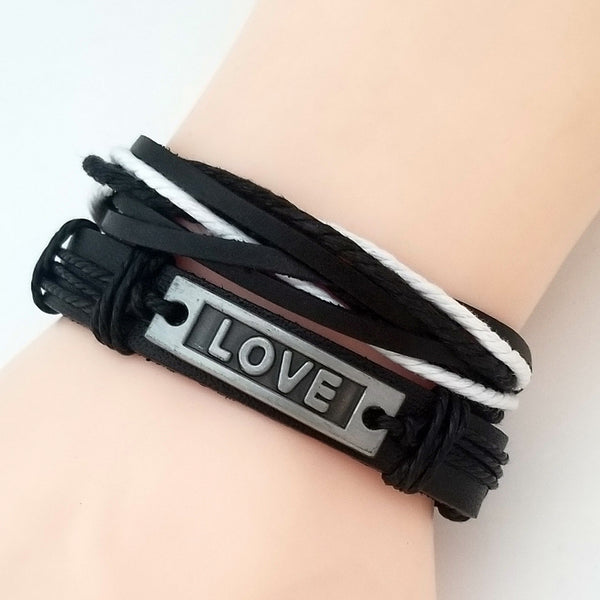 Black & White Love Leather Bracelet - Silverado Outpost