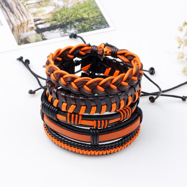 Orange Leather Bracelet Set - Silverado Outpost