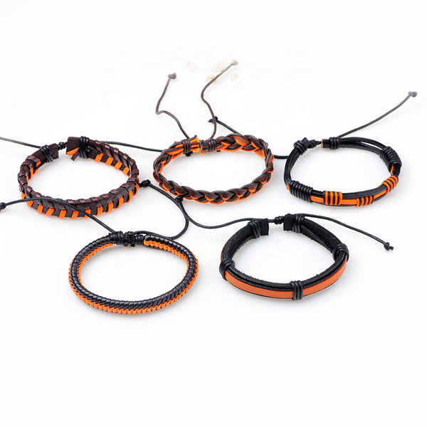 Orange Leather Bracelet Set - Silverado Outpost