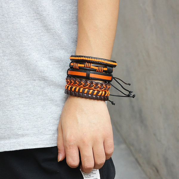 Orange Leather Bracelet Set - Silverado Outpost
