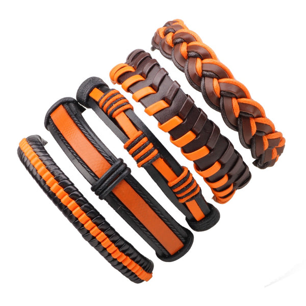 Orange Leather Bracelet Set - Silverado Outpost