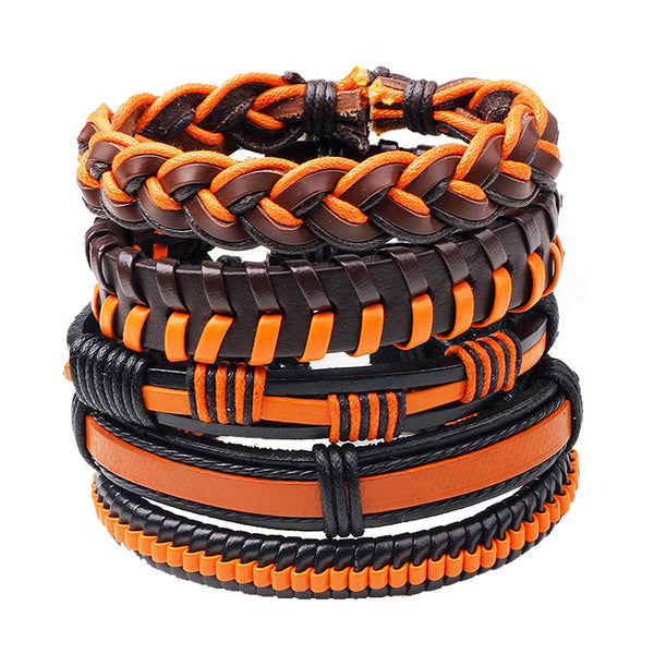 Orange Leather Bracelet Set - Silverado Outpost
