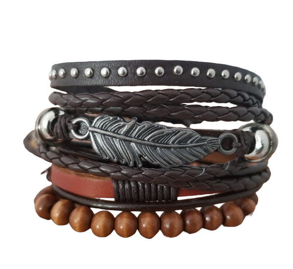 Arizona Feather Leather Bracelet Set